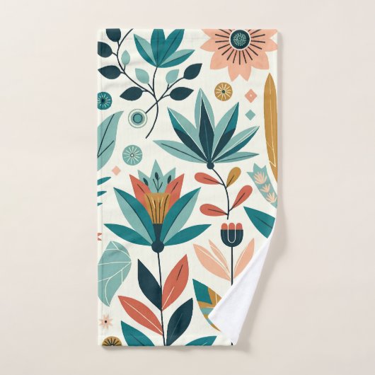 Groen Sinaasappel Vet Modern Bloemen Print Patroon Bad Handdoek (Handdoek)