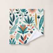 Groen Sinaasappel Vet Modern Bloemen Print Patroon Bad Handdoek (Wasdoekje)