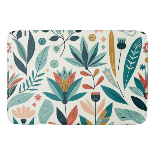 Groen Sinaasappel Vet Modern Bloemen Print Patroon Badmat (Voorkant)