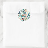 Groen Sinaasappel Vet Modern Bloemen Print Patroon Ronde Sticker (Tas)