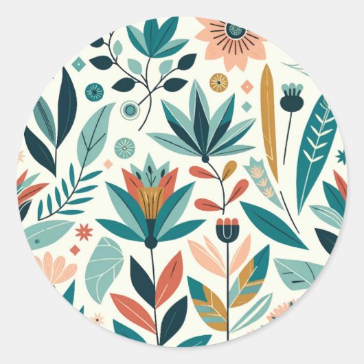 Groen Sinaasappel Vet Modern Bloemen Print Patroon Ronde Sticker (Voorkant)