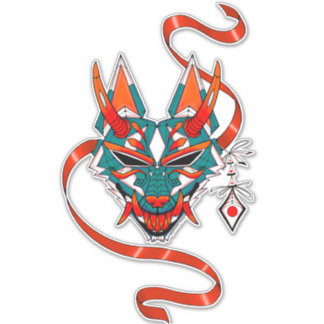 Groen sinaasappel wit Japans vossenmasker Sticker