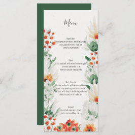 Groen Sinaasappel Wit Waterverf Bloemenbruiloft | Menu