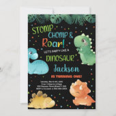 Groen Sinaasappel Zwart Dinosaurus Verjaardagsuitn Kaart (Voorkant)