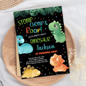 Groen Sinaasappel Zwart Dinosaurus Verjaardagsuitn Kaart