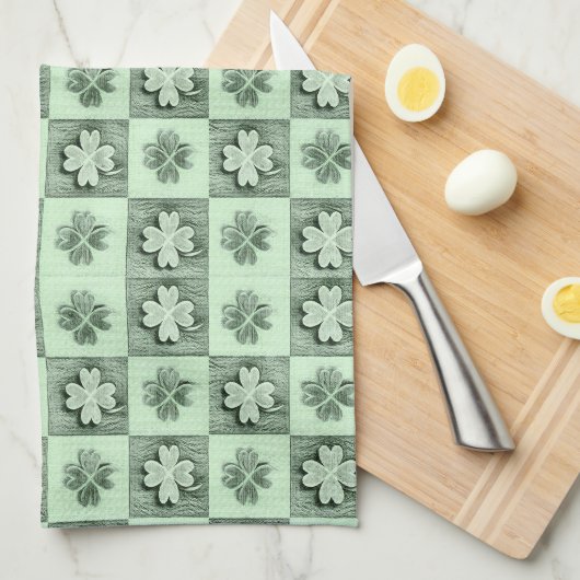  groen Sint Patrick retro shamrock patroon Theedoek (Quarter Fold)