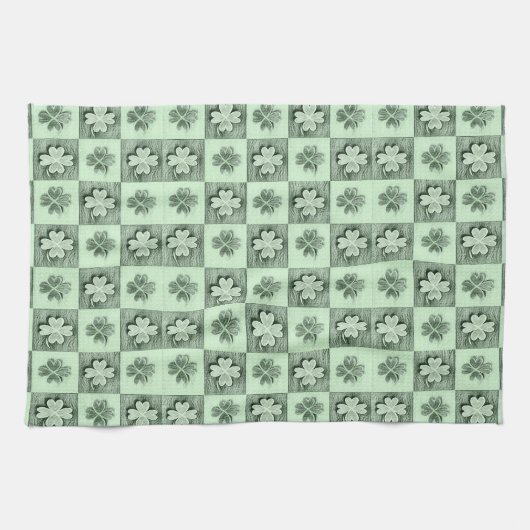  groen Sint Patrick retro shamrock patroon Theedoek (Horizontaal)