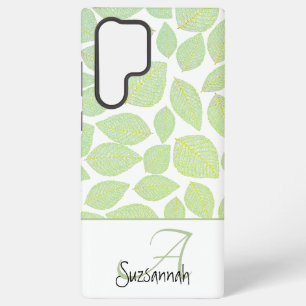 Groen Skelet Blad Patroon op Wit Samsung Galaxy Hoesje