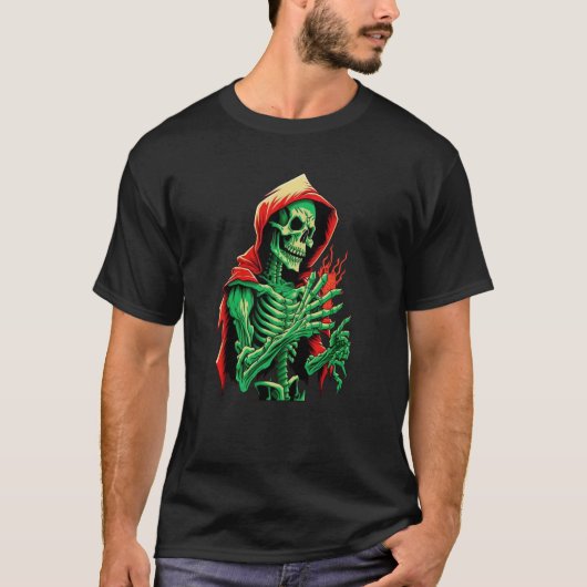 Groen Skeleton Gothic en occulte ondode doodskist T-shirt (Voorkant)