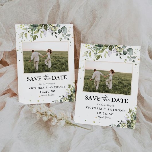 Groen Sla de datum met Fotokaart op Save The Date