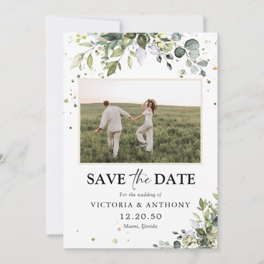 Groen Sla de datum met Fotokaart op Save The Date (Voorkant)