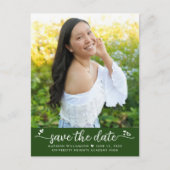 Groen Sla de datum Photo Afstuderen Script Hearts  Uitnodiging Briefkaart (Voorkant)