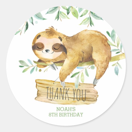 Groen Sloth Verjaardag Baby shower Dank Favor Ronde Sticker (Voorkant)