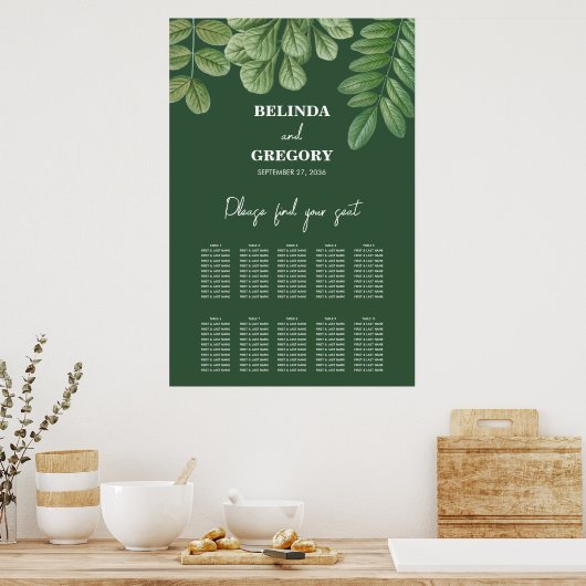 Groen Smaragd Groen Bruiloft Zitkaarten Poster (Keuken)