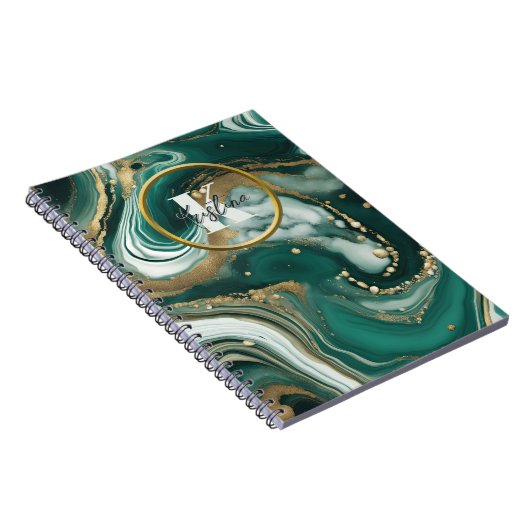 Groen smaragdmarmer met gouden Initiaal en naam Notitieboek (Rechterzijde)