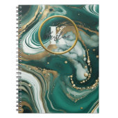 Groen smaragdmarmer met gouden Initiaal en naam Notitieboek (Voorkant)