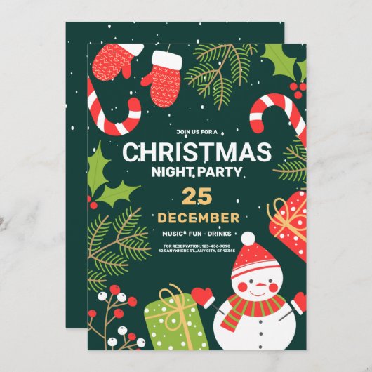 Groen  Sneeuw Man Kerstfeest, Kerstmis Kaart (Voorkant / Achterkant)