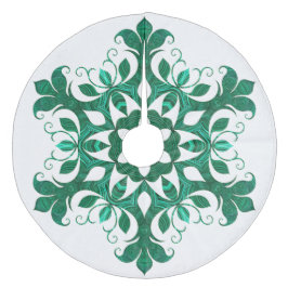 Groen sneeuwvloerpatroon op wit fleece kerstboom rok