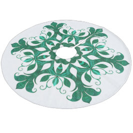 Groen sneeuwvloerpatroon op wit fleece kerstboom rok