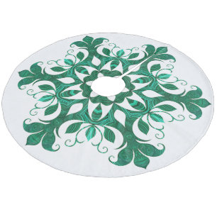 Groen sneeuwvloerpatroon op wit fleece kerstboom rok