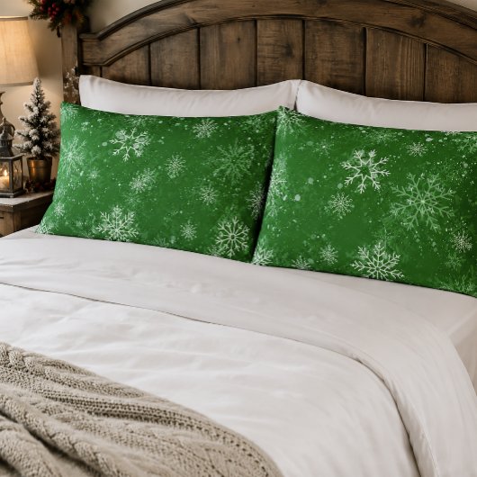 Groen Sneeuwvlokken Patroon Festivale Winter Vakan Kussensloop