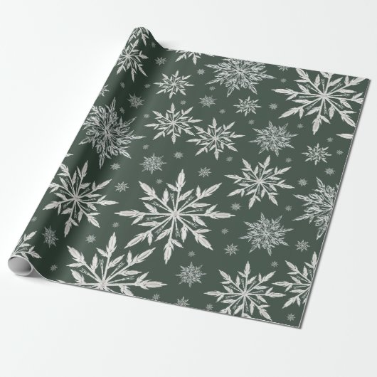 Groen snowflake kerstpapier cadeaupapier (Uitgerold)