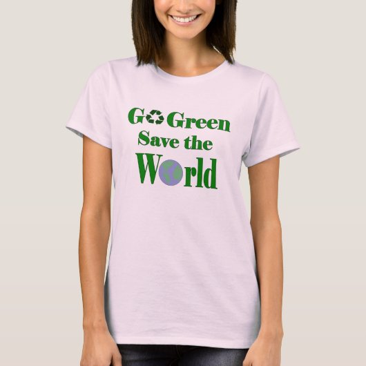 Groen sparen de wereld t-shirt (Voorkant)