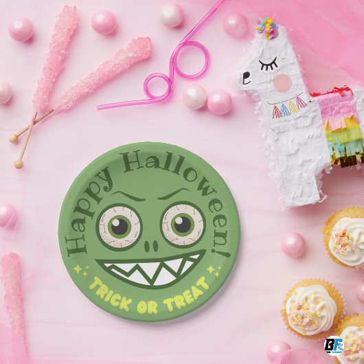 Groen speels monster Halloween Papieren Bordje