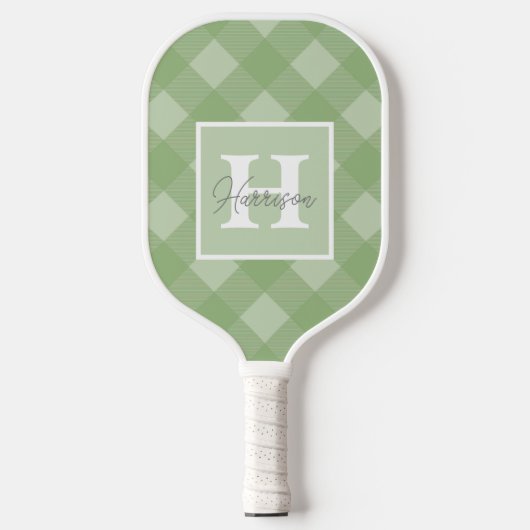 Groen speldenmonogram en naam pickleball paddle (Voorkant)