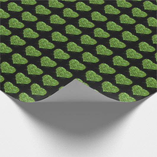 Groen sprankelend glitter hartpatroon cadeaupapier (Hoek)