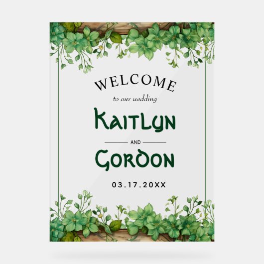 Groen St. Patricks Dag bruiloft welkom Acryl Bord (Voorkant)