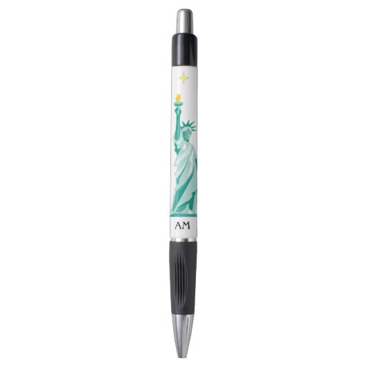 Groen Standbeeld van Liberty Afbeelding & Monogram Pen (Voorkant Verticaal)