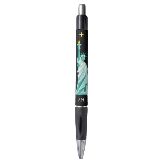 Groen Standbeeld van Liberty Afbeelding & Monogram Pen (Voorkant Verticaal)