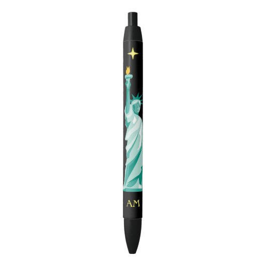 Groen Standbeeld van Liberty Afbeelding & Monogram Zwarte Inkt Pen (Voorkant Verticaal)