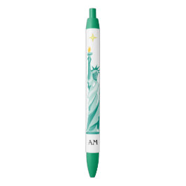 Groen Standbeeld van Liberty Afbeelding & Monogram Zwarte Inkt Pen