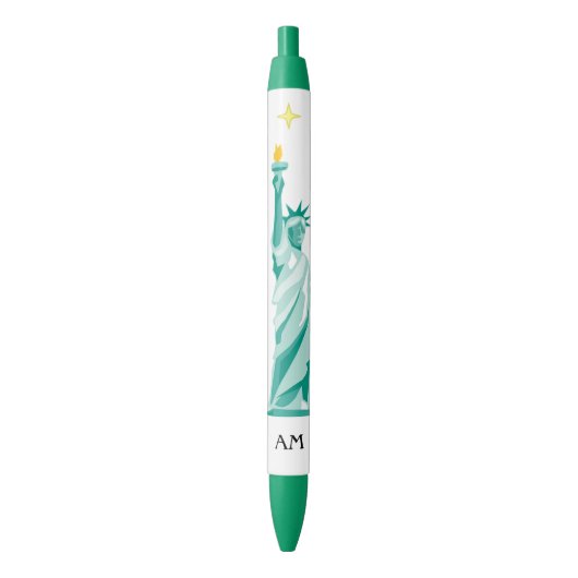 Groen Standbeeld van Liberty Afbeelding & Monogram Zwarte Inkt Pen (Voorkant Verticaal)