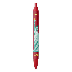 Groen Standbeeld van Liberty Afbeelding & Monogram Zwarte Inkt Pen