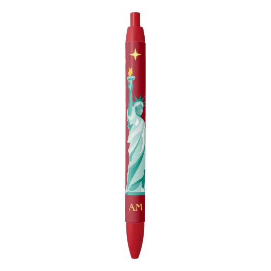 Groen Standbeeld van Liberty Afbeelding & Monogram Zwarte Inkt Pen (Voorkant Verticaal)