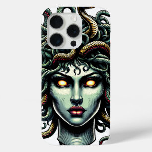Groen Starend Medusa Hoofd vol Slangen iPhone 15 Pro Case