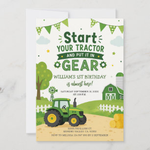 Groen Start Je Tractor Schattige Jongen Verjaardag Kaart