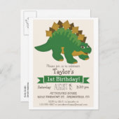Groen Stegosaurus Dinosaurus Kind Verjaardagsfeest Uitnodiging Briefkaart (Voorkant / Achterkant)