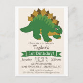 Groen Stegosaurus Dinosaurus Kind Verjaardagsfeest Uitnodiging Briefkaart (Voorkant)