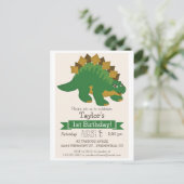 Groen Stegosaurus Dinosaurus Kind Verjaardagsfeest Uitnodiging Briefkaart (Staand voorkant)