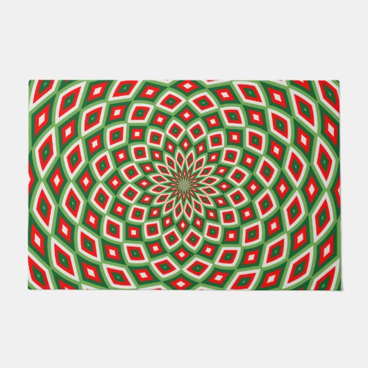 Groen, Ster Wit en Rood Koepel Effect Patroon Deurmat (Voorkant)