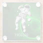 Groen steraxy Astronaut, gepersonaliseerd Glazen Onderzetter (Achterkant)