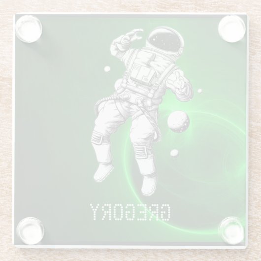 Groen steraxy Astronaut, gepersonaliseerd Glazen Onderzetter (Achterkant)