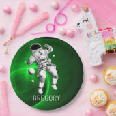 Groen steraxy Astronaut, gepersonaliseerd Papieren Bordje (Feest)