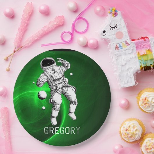 Groen steraxy Astronaut, gepersonaliseerd Papieren Bordje (Feest)