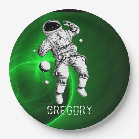 Groen steraxy Astronaut, gepersonaliseerd Papieren Bordje (Voorkant)