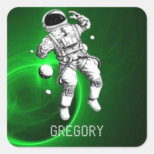 Groen steraxy Astronaut, gepersonaliseerd Vierkante Sticker (Voorkant)